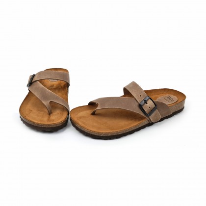 Woman Leather Bio Sandals Padded Insole 501 Taupe, by BluSandal