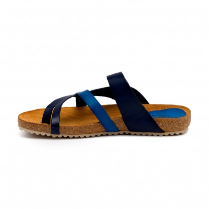 Woman Leather Bio Sandals Cork Sole 893 Blue, by Morxiva Shoes