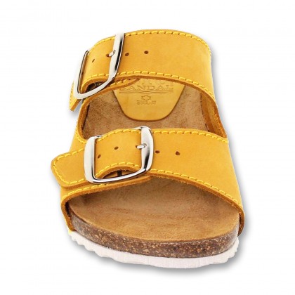 Woman Leather Bio Sandals Cork Sole Padded Insole 896 Yellow, by BlueSandal