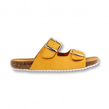 Woman Leather Bio Sandals Cork Sole Padded Insole 896 Yellow, by BluSandal