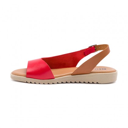 Woman Leather Low Wedged Sandals Padded Insole 1115 Red, by Blusandal