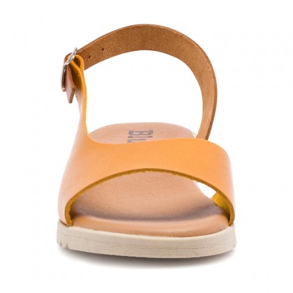 Woman Leather Low Wedged Sandals Padded Insole 1115 Yellow, by Blusandal