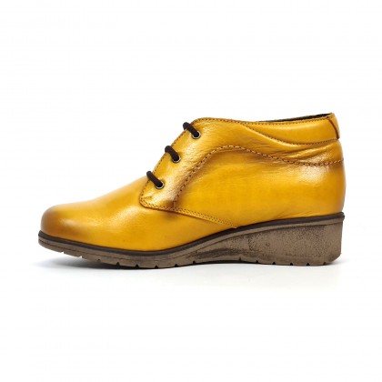 Womens Leather Comfort Wedged Booties Laces Removable Insole 70241 Mustard, by Tupié