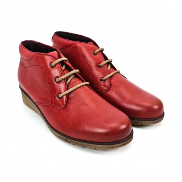 Womens Leather Comfort Wedged Booties Laces Removable Insole 70241 Red, by Tupié