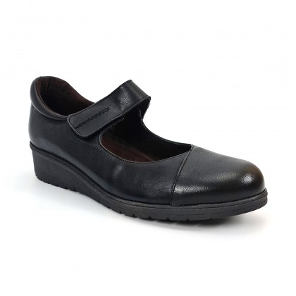 Woman Leather Wedged Mary Janes Removable Insole 70805 Black, by TuPie
