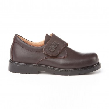 Boys Leather School Shoes Velcro 435 Chocolate, by AngelitoS