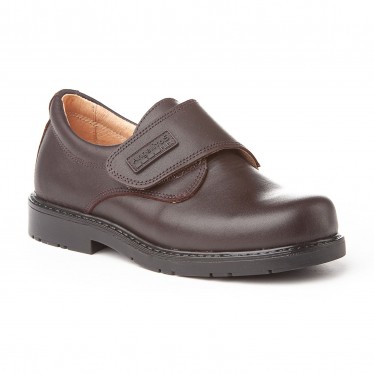 Boys Leather School Shoes Velcro 435 Brown, by AngelitoS
