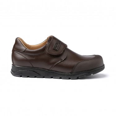 Boys Leather School Shoes Reinforced Toe Velcro 453 Chocolate, by AngelitoS