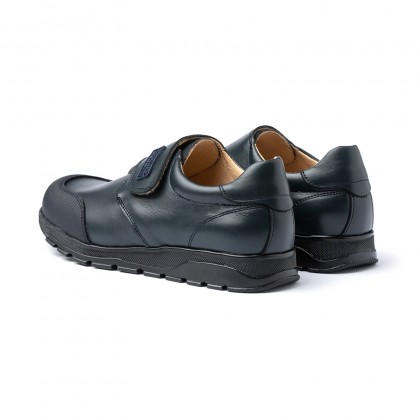 Boys Leather School Shoes Reinforced Toe Velcro 453 Navy, by AngelitoS