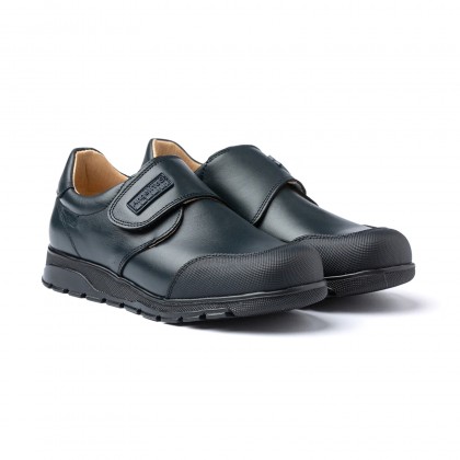 Boys Leather School Shoes Reinforced Toe Velcro 453 Navy, by AngelitoS