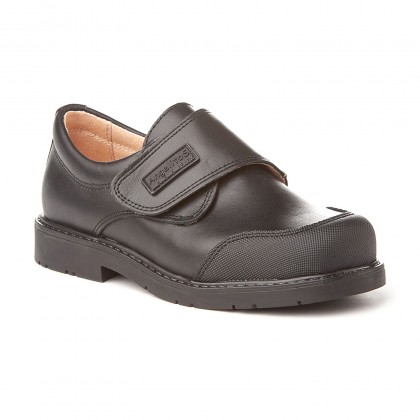 Boys Leather School Shoes Reinforced Toe Velcro 452 Black, by AngelitoS