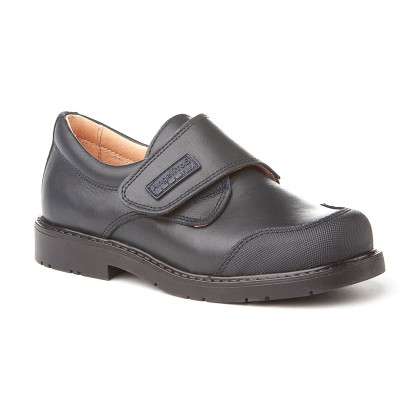 Boys Leather School Shoes Reinforced Toe Velcro 452 Navy, by AngelitoS