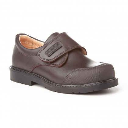 Zapatos Colegiales Niño Piel Puntera Reforzada Velcro 452 Chocolate, de Angelitos