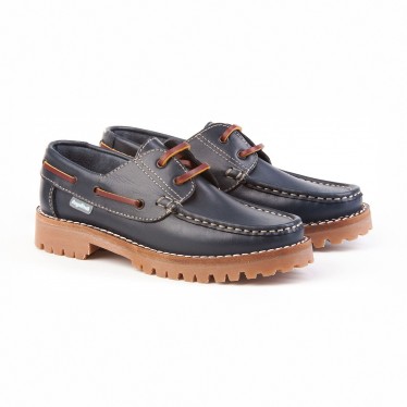Boys Leather School Boat Shoes Thick Sole 805 Navy, by AngelitoS
