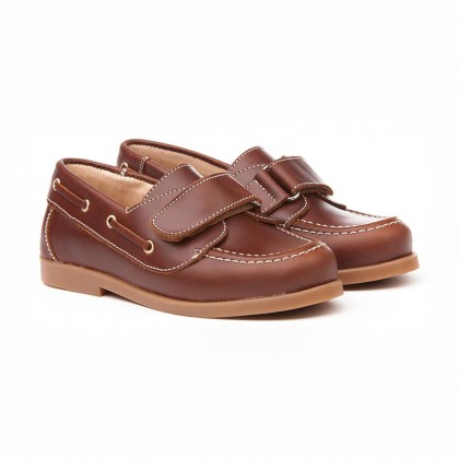 Boys Leather School Boat Shoes Velcro Rounded Toe 351 Leather, by AngelitoS