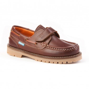 Boys Leather School Boat Shoes Velcro Thick Sole 804 Leather, by AngelitoS