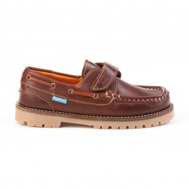 Boys Leather School Boat Shoes Velcro Thick Sole 804 Leather, by AngelitoS