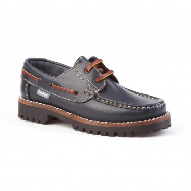 Boys Leather School Boat Shoes Thick Black Sole 806 Leather, by AngelitoS