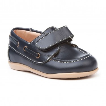Childrens Boy Leather School Boat Shoes Velcro Rounded Toe 354 Navy, by AngelitoS