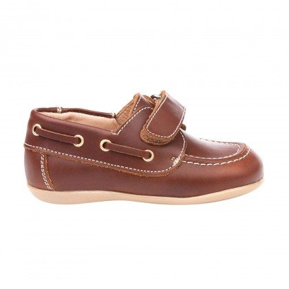 Childrens Boy Leather School Boat Shoes Velcro Rounded Toe 354 Leather, by AngelitoS