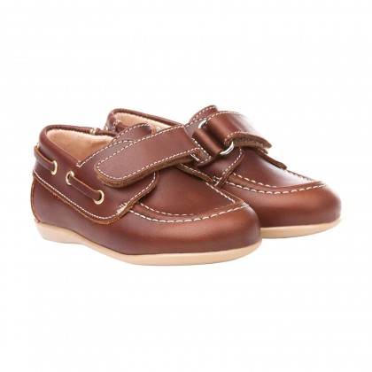 Childrens Boy Leather School Boat Shoes Velcro Rounded Toe 354 Leather, by AngelitoS